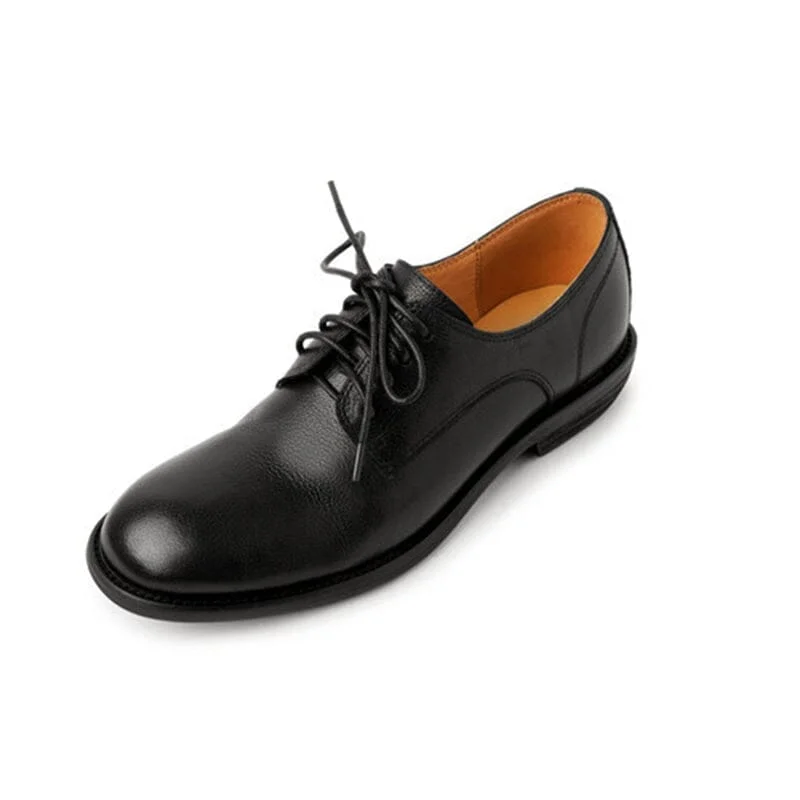 Lace Up Leather Derby Shoes for Women Round Toe Soft Oxford Shoes in Black/Brown