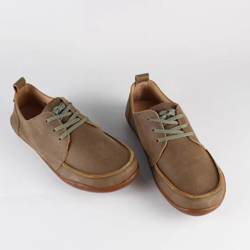 Leather Lace-Up Casual Derby Shoes Flat For Men and Women in Grey