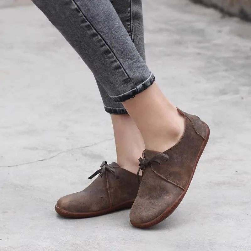 Leather Lace-Up Casual Shoes Flat Ankle Shoes