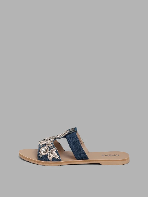 LUNA BLU Blue Embroidered Denim Sandals