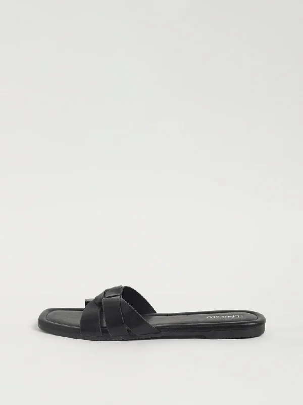 LUNA BLU Double-Strap Black Slides