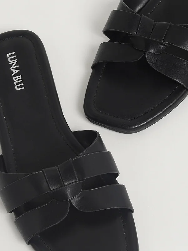 LUNA BLU Double-Strap Black Slides