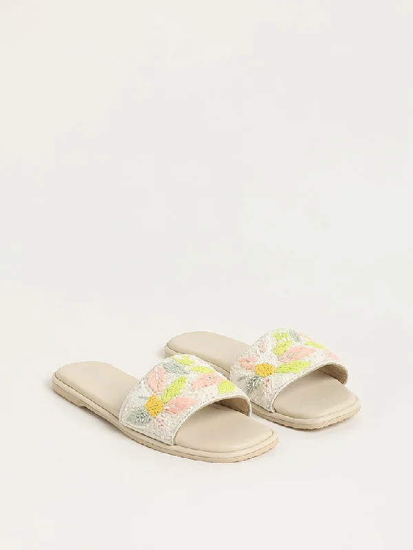 LUNA BLU Ivory Embroidered Sandals