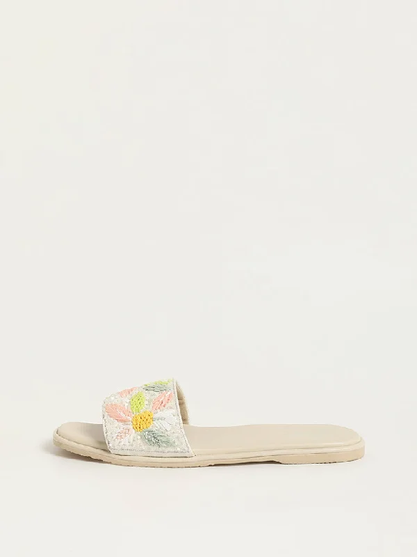 LUNA BLU Ivory Embroidered Sandals