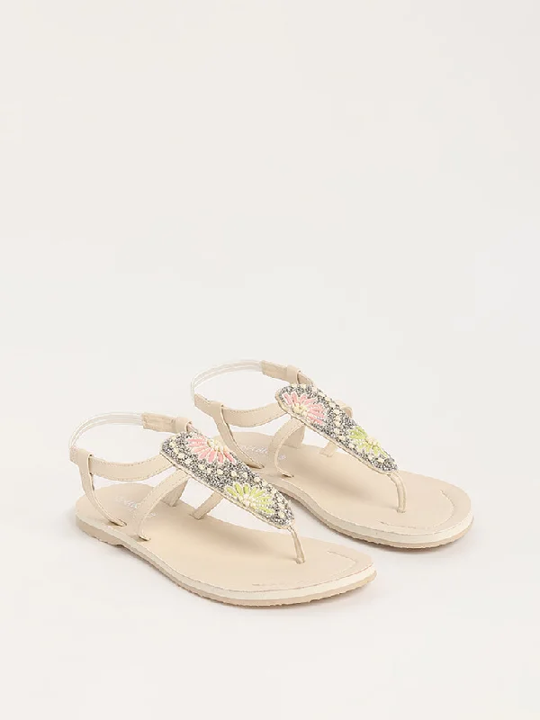 LUNA BLU Ivory T-Strap Sandals