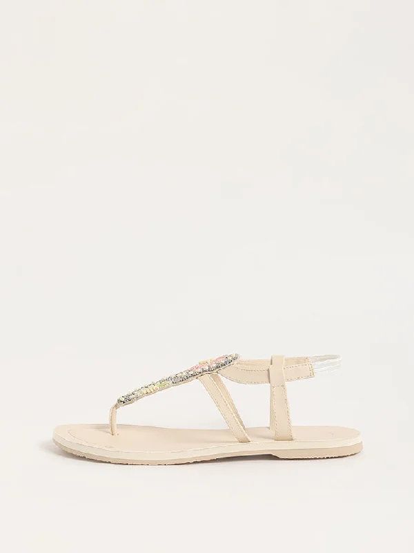 LUNA BLU Ivory T-Strap Sandals