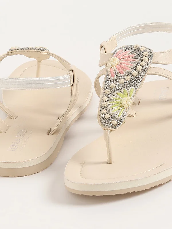 LUNA BLU Ivory T-Strap Sandals