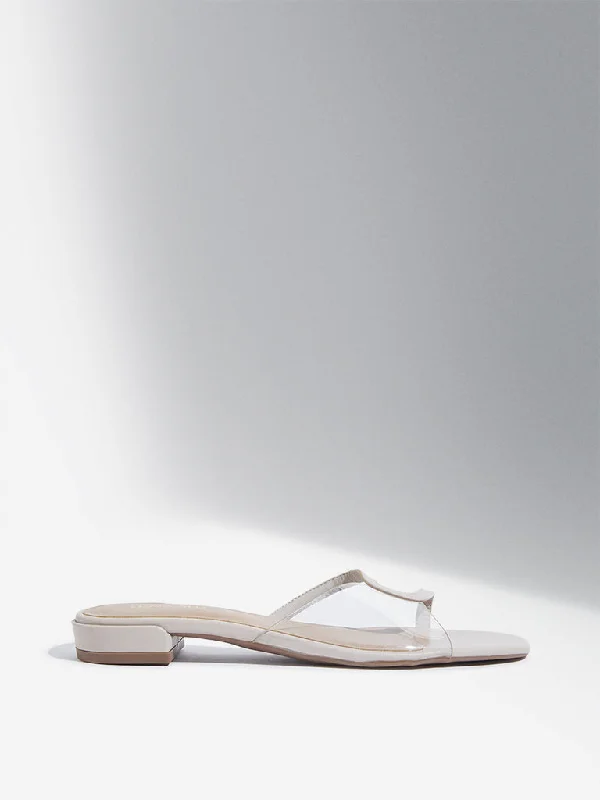 LUNA BLU Ivory Vinyl Strap Slides