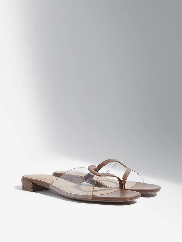 LUNA BLU Tan Vinyl Strap Slides