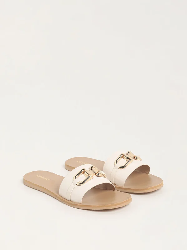 LUNA BLU White Buckle Slides