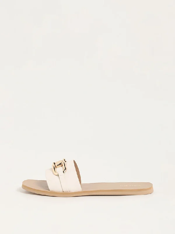 LUNA BLU White Buckle Slides