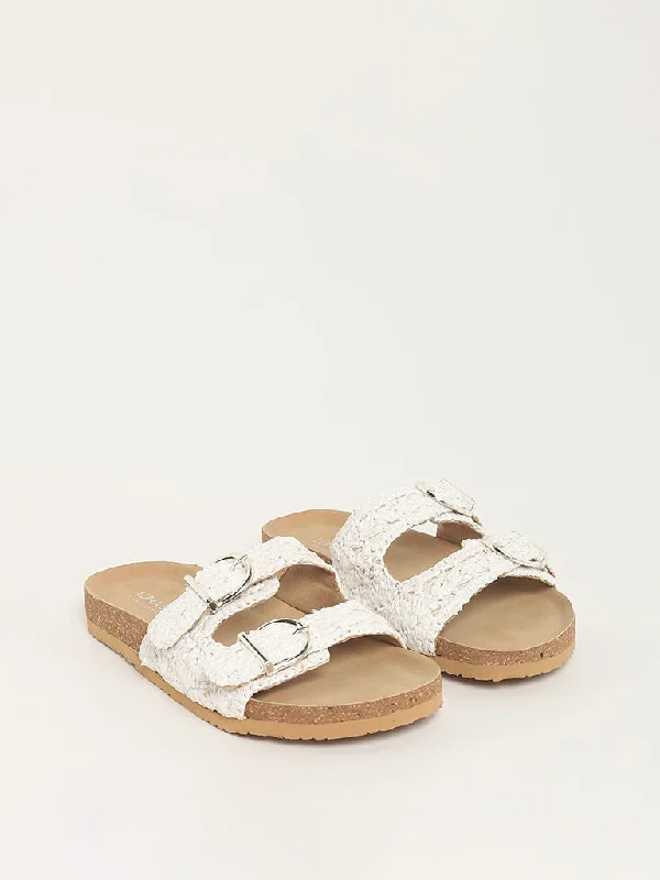 LUNA BLU White Macrame Double Band Sandals