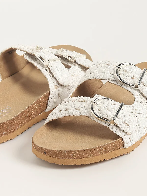 LUNA BLU White Macrame Double Band Sandals