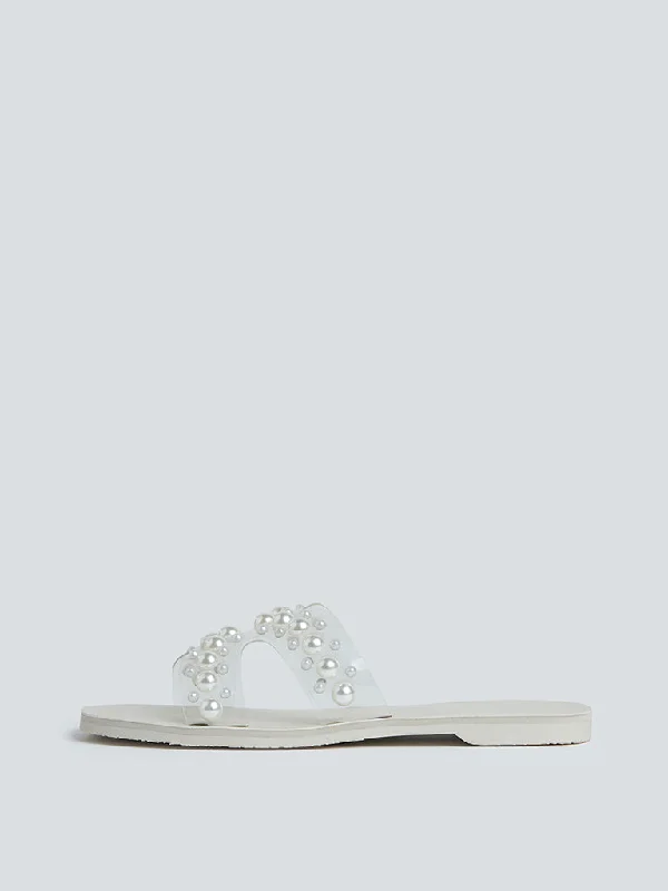 LUNA BLU White Pearl Detail Slides