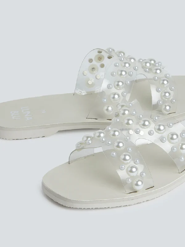 LUNA BLU White Pearl Detail Slides