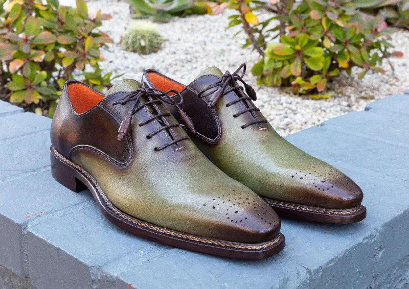 Mezlan Burnished Calfskin Lace-Up Oxford Olive/Brown