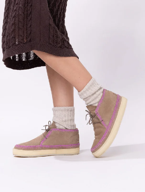 Shenje Crochet Lace up Boots Otter Suede Purple