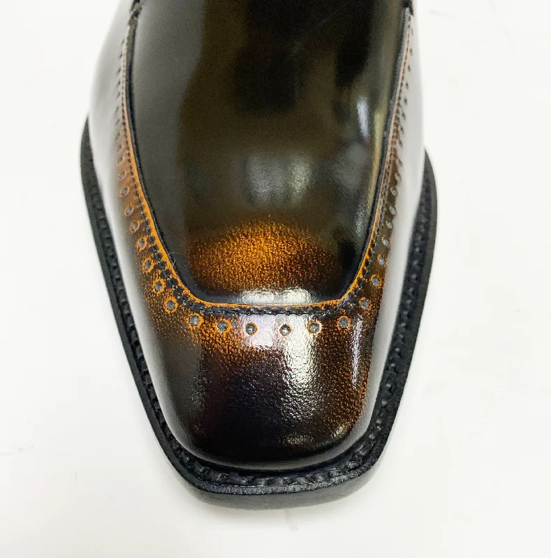 Shiny Calfskin Lace-Up Oxford Black/Caramel