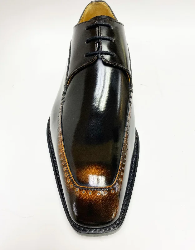 Shiny Calfskin Lace-Up Oxford Black/Caramel