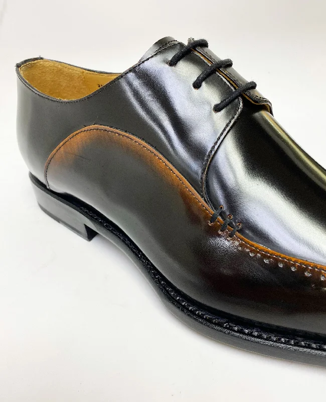 Shiny Calfskin Lace-Up Oxford Black/Caramel