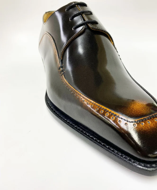 Shiny Calfskin Lace-Up Oxford Black/Caramel