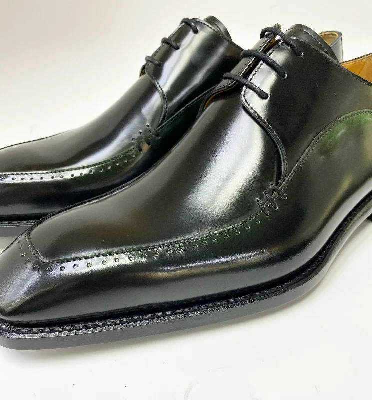 Shiny Calfskin Lace-Up Oxford Black/Green