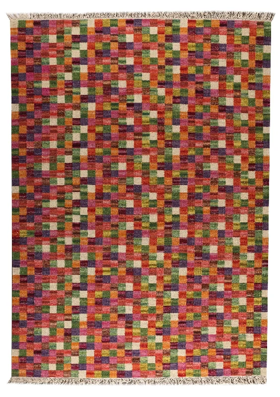 Small Box Collection Hand Woven Wool Area Rug in Multi