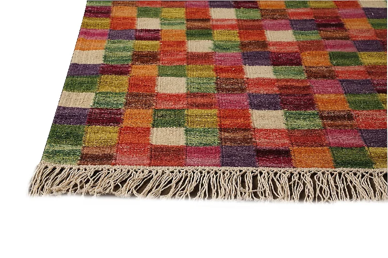 Small Box Collection Hand Woven Wool Area Rug in Multi