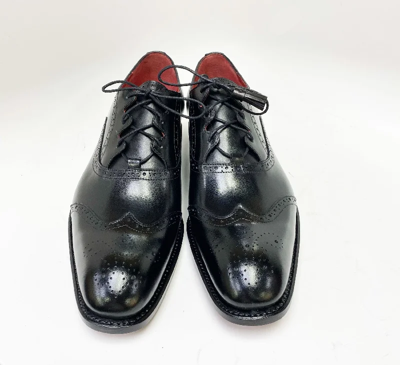 ""Stephen"" Burnished Calfskin Lace-Up Spectator Oxford Black