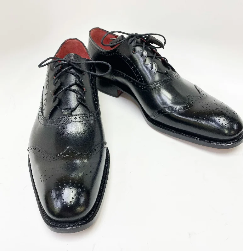 ""Stephen"" Burnished Calfskin Lace-Up Spectator Oxford Black