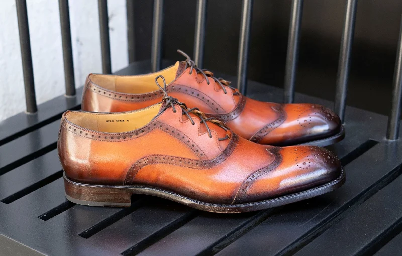 ""Stephen"" Burnished Calfskin Lace-Up Spectator Oxford Caramel