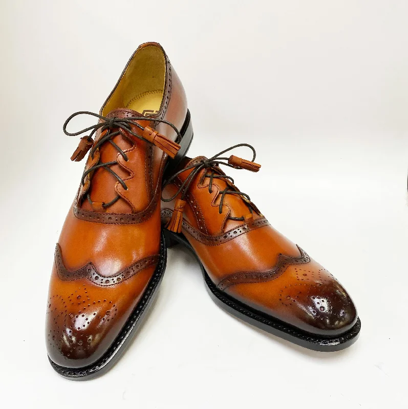 ""Stephen"" Burnished Calfskin Lace-Up Spectator Oxford Caramel