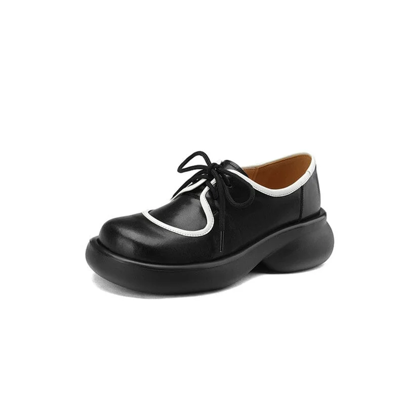 Women Round Toe Lace Up Platform Oxfords in Brown/Black