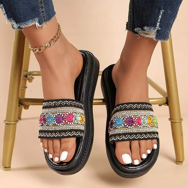 Women's Ethnic Style Platform Sandals with Flower Detail 80720485C