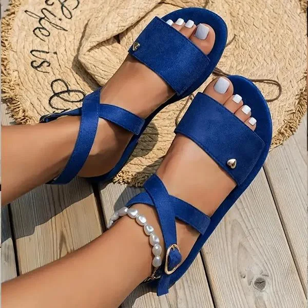 Women's Fashion Suede Love Buckle Flat Sandals 76066949S