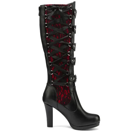 Women's Punk Buckled Lace-up High Boots