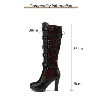 Women's Punk Buckled Lace-up High Boots