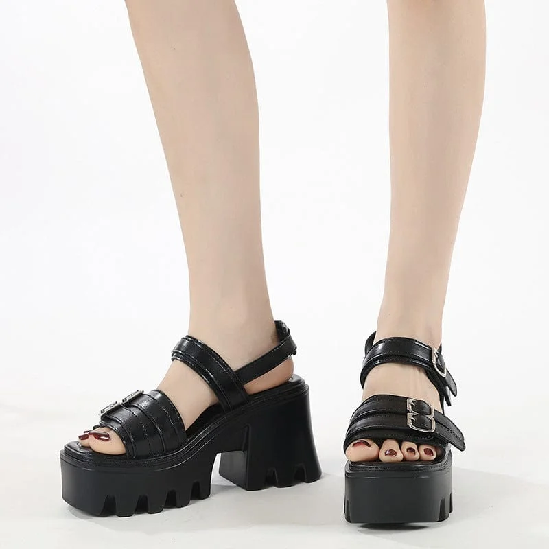 Women's Punk Buckles Chunky Sandals