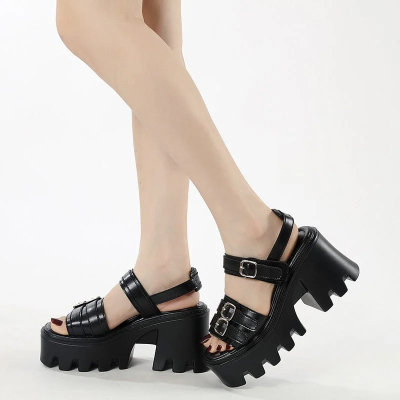 Women's Punk Buckles Chunky Sandals