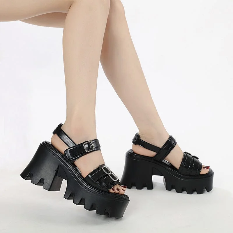 Women's Punk Buckles Chunky Sandals