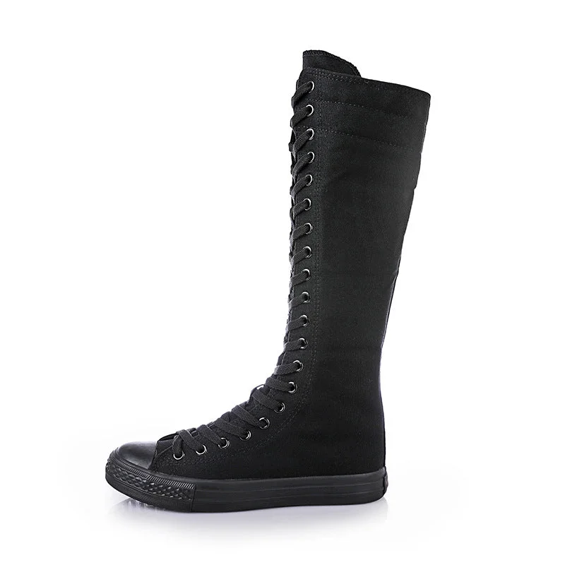 Women's Punk Lace-up Canvas High Boots