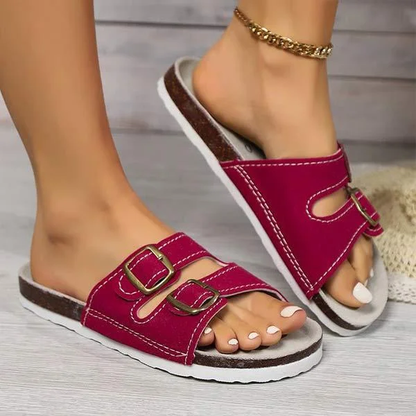 Women's Round-Toe Flat Sandals with Buckle Detail 71363729C